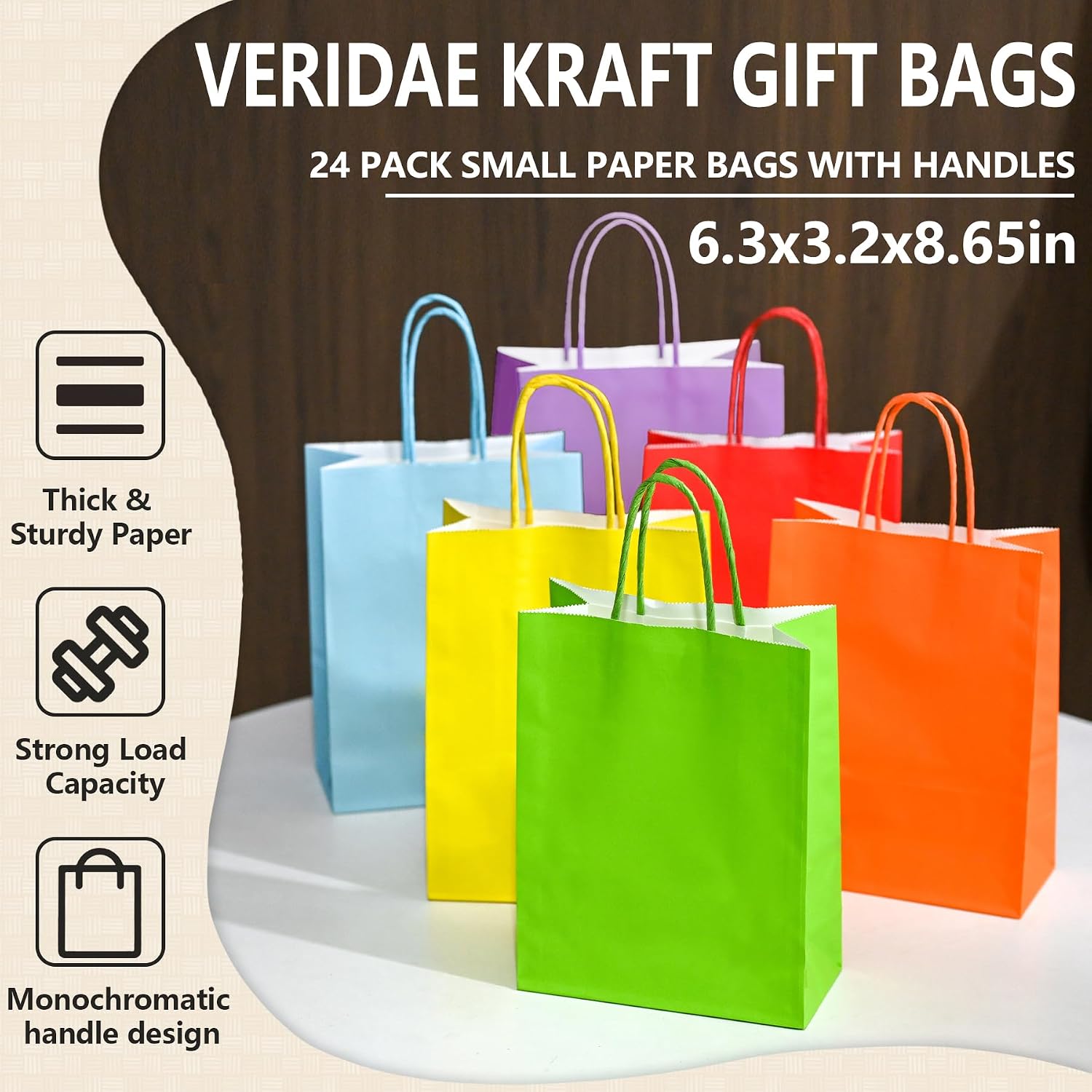 VERIDAE Small Gift Bags, 24Pcs, 6.3x3.2x8.65 Inches, 6-Color Assortment - Image 4