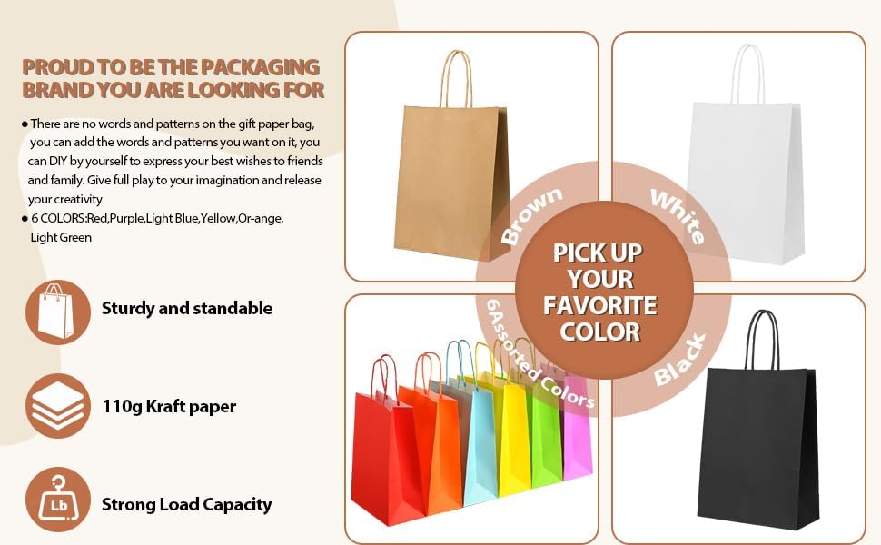 VERIDAE Small Gift Bags, 24Pcs, 6.3x3.2x8.65 Inches, 6-Color Assortment - Image 8